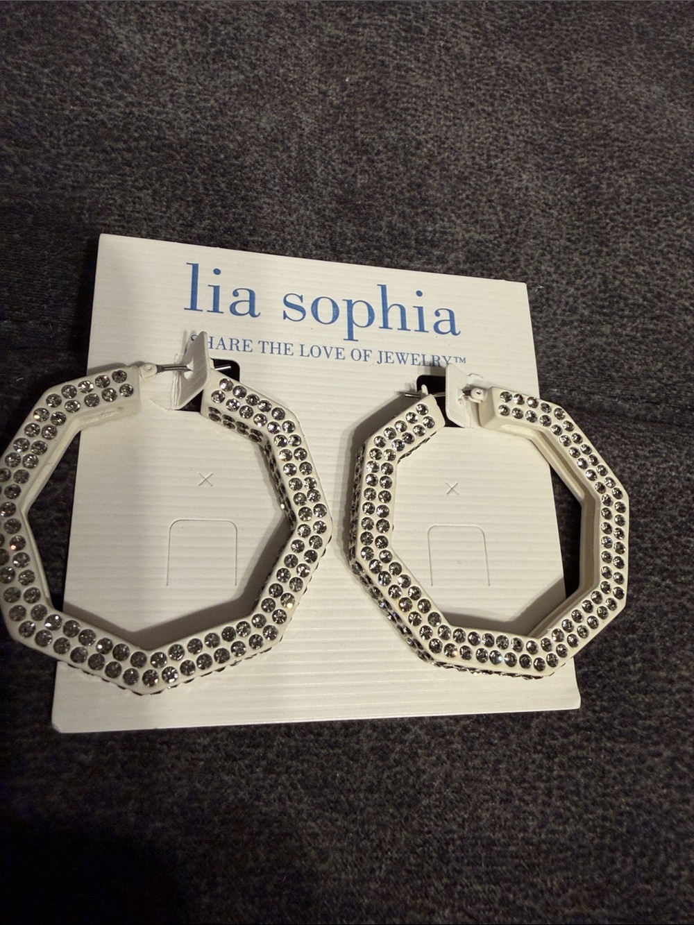 Lia Sophia Silver Octagon Hoop Earrings with Crystal Accents